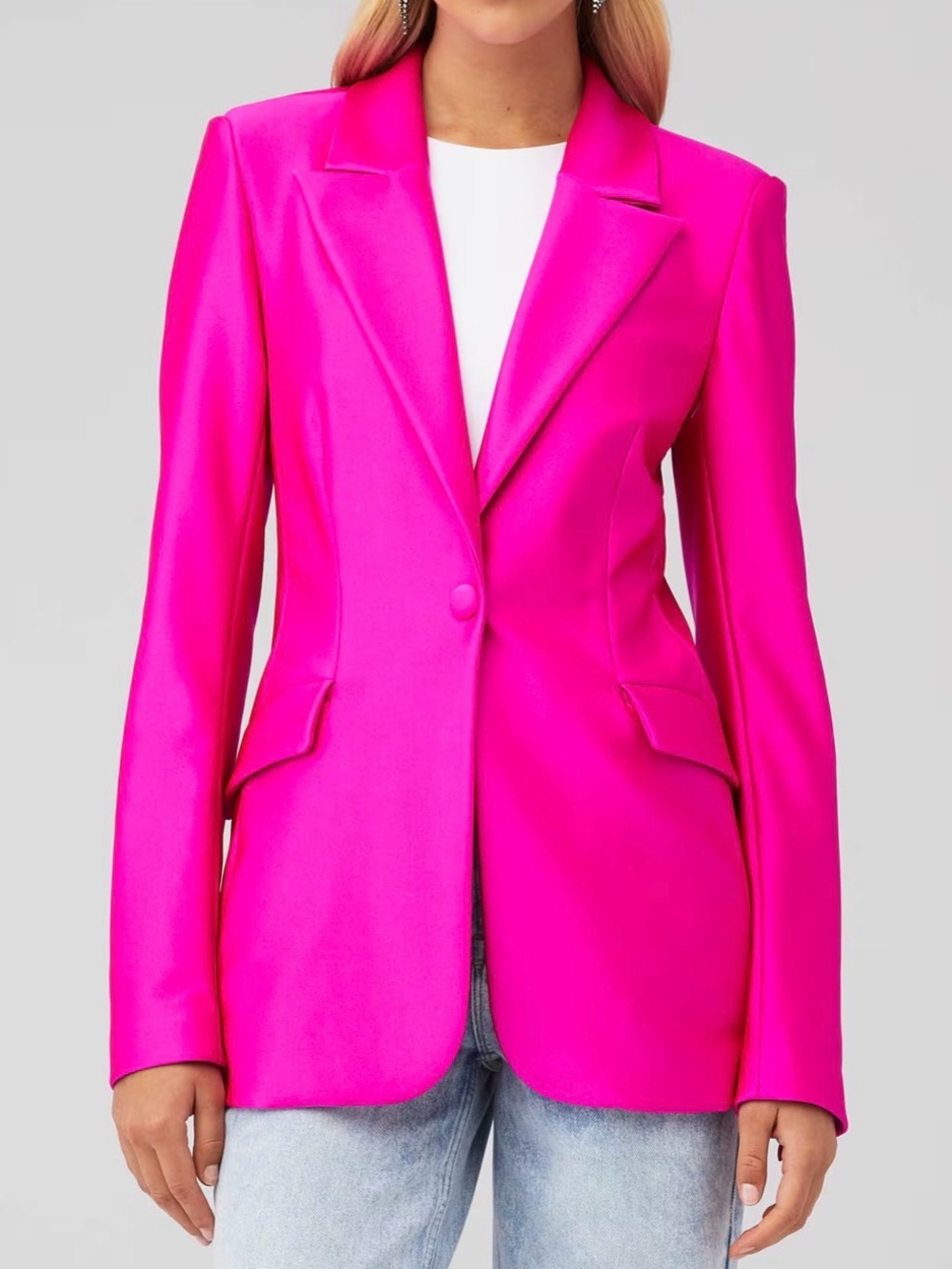 Good American High Shine Compression Sculpted Blazer Hot Pink